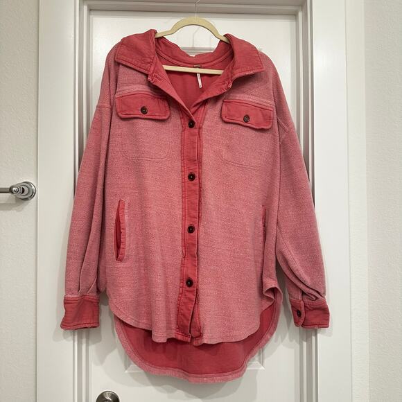 Free People Ruby‎ Oversized Shirt Jacket in Sweetheart Pink Size Medium - Picture 3 of 7